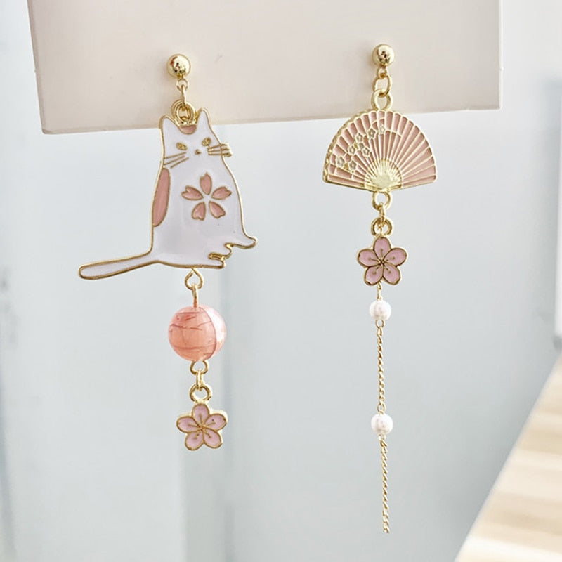 Cherry Blossom Earrings, Pink Flower Dangling Earrings, Sakura Earrings, Crystal Lantern Light Earrings, Japanese Earrings, Bridesmaid Gift